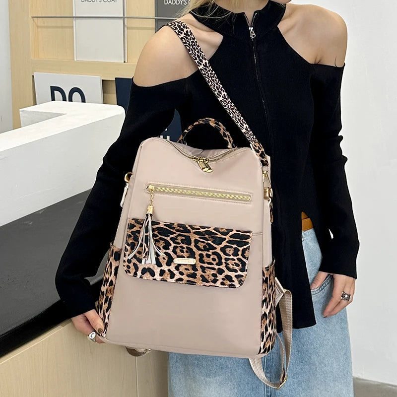 Luxury Tassel Multi-function Leopard Backpack Lightweight Commute Nylon Travel Bag Mssza