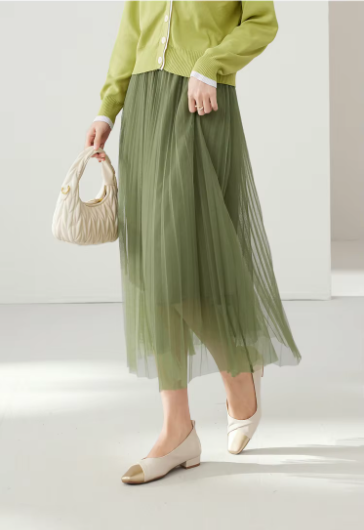 Mesh Elastic Waist Office Siwng Solid Vintage And Beautiful Midi Skirts Mssza