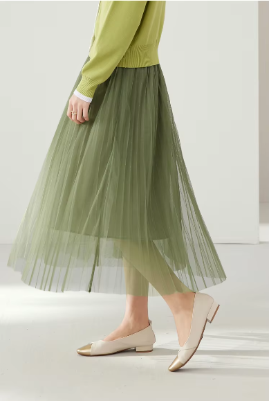 Mesh Elastic Waist Office Siwng Solid Vintage And Beautiful Midi Skirts Mssza