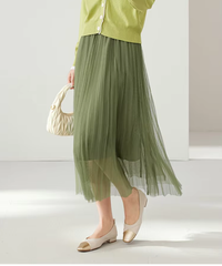 Mesh Elastic Waist Office Siwng Solid Vintage And Beautiful Midi Skirts Mssza