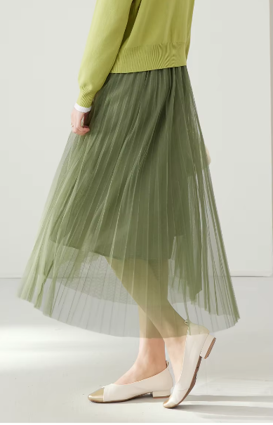Mesh Elastic Waist Office Siwng Solid Vintage And Beautiful Midi Skirts Mssza