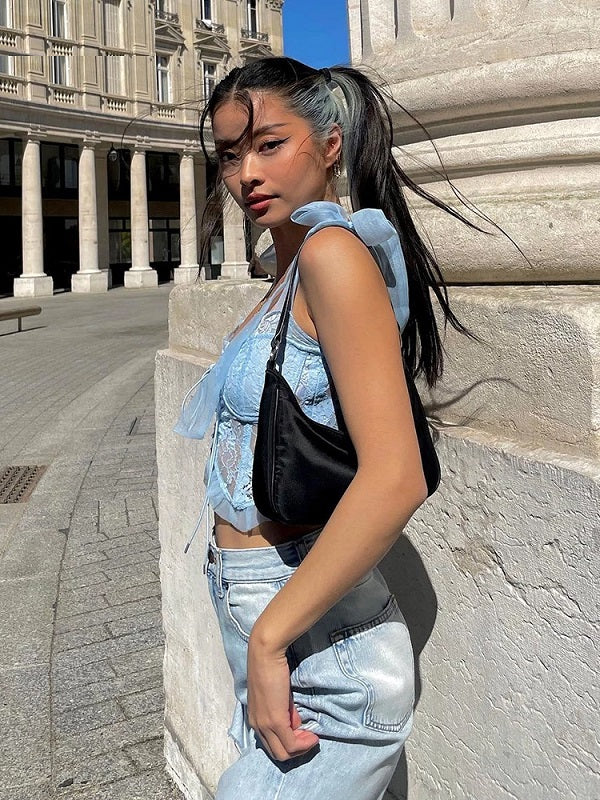 Mesh Lace  Patchwork Backless Solid Tank Top Mssza