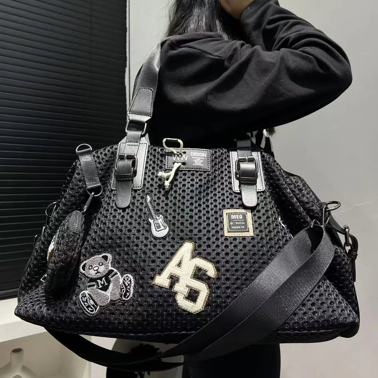 Mesh Nylon Adhesive Large Capacity Splicing Short Distance Travel Casual Handbag Mssza