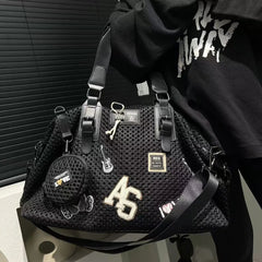 Mesh Nylon Adhesive Large Capacity Splicing Short Distance Travel Casual Handbag Mssza