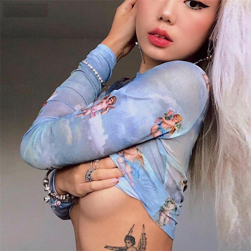 Mesh Perspective Cartoon Printing Short t Shirt Mssza