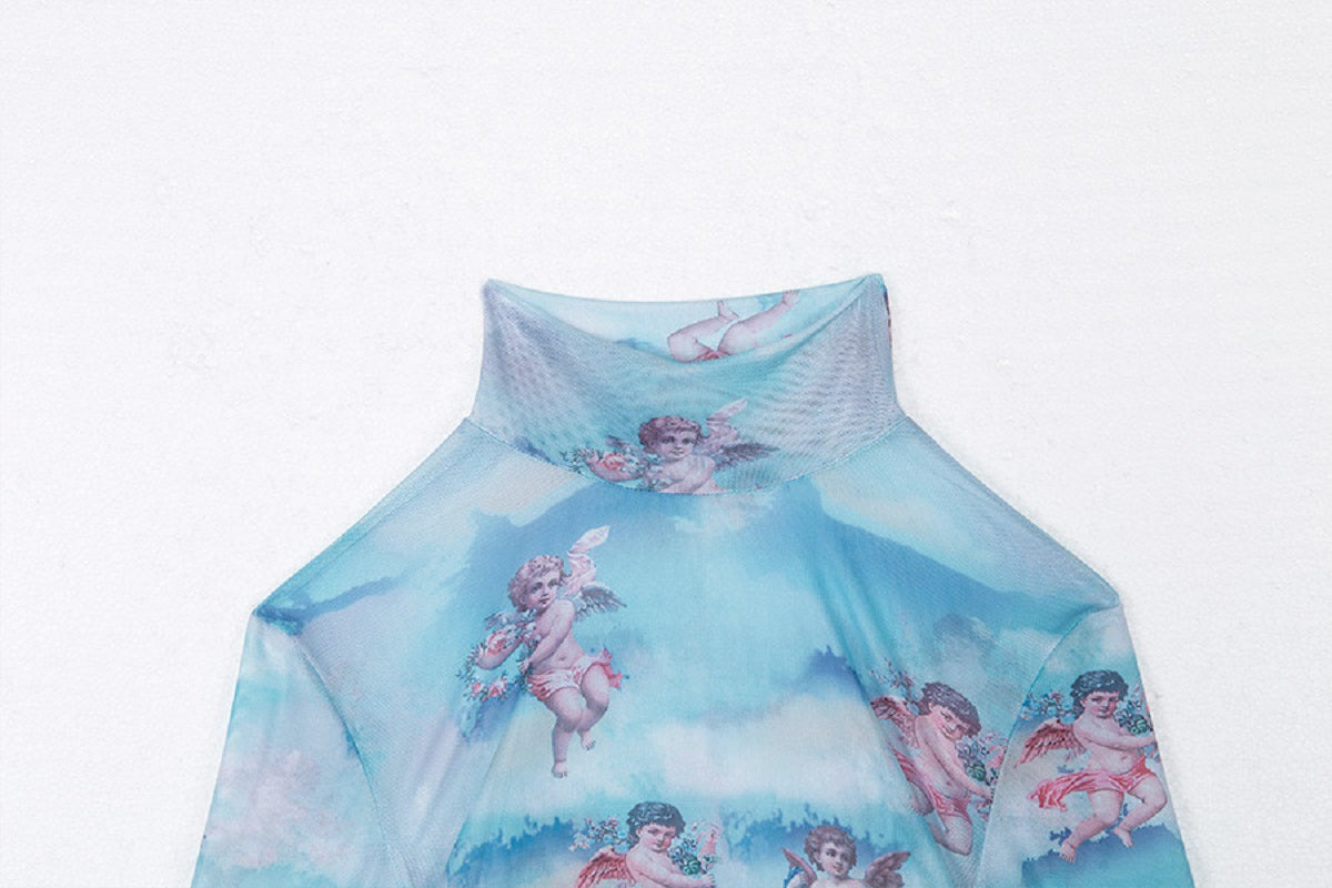 Mesh Perspective Cartoon Printing Short t Shirt Mssza