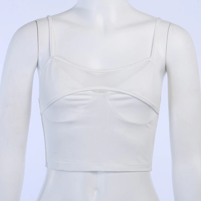 Mesh See Through Strap Camis Crop Top Mssza