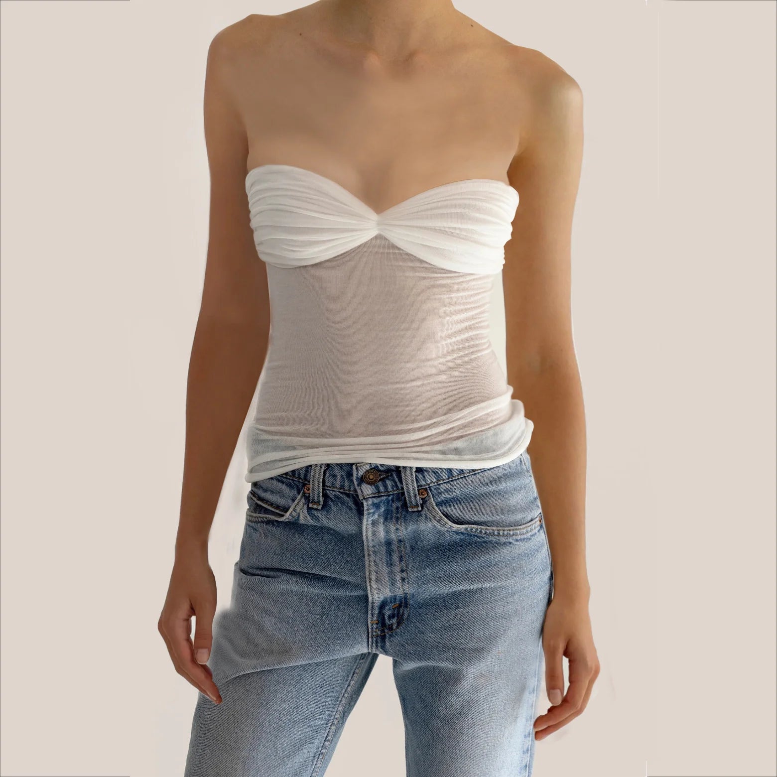 Mesh Strapless Crop Top Bustier Off-shoulder Sleeveless Tank Tops Knit Cropped Top Mssza