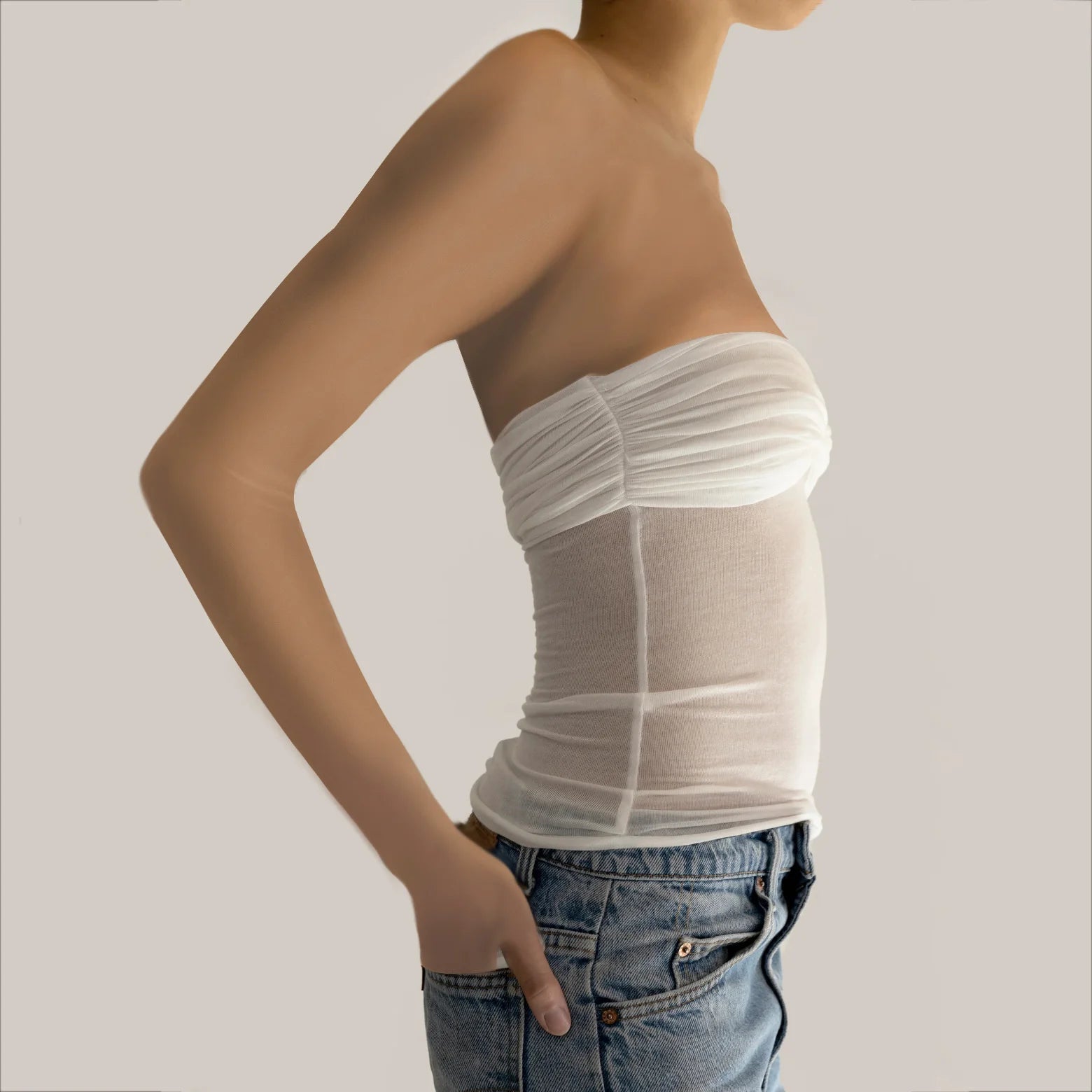 Mesh Strapless Crop Top Bustier Off-shoulder Sleeveless Tank Tops Knit Cropped Top Mssza
