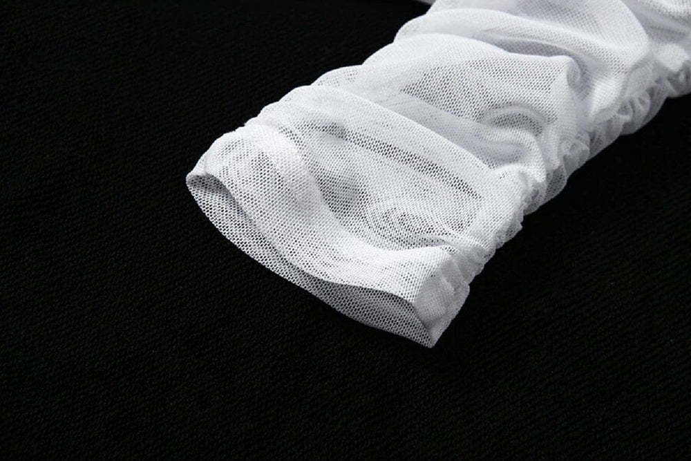 Mesh fabric long sleeve patchwork t-shirt Mssza