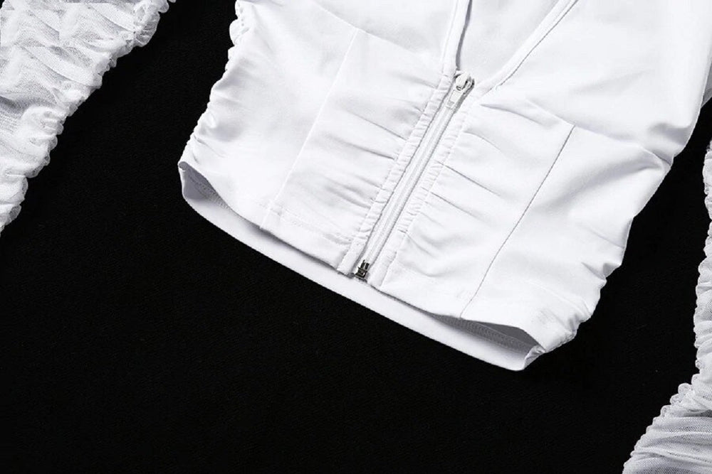 Mesh fabric long sleeve patchwork t-shirt Mssza