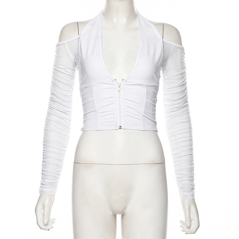 Mesh fabric long sleeve patchwork t-shirt Mssza