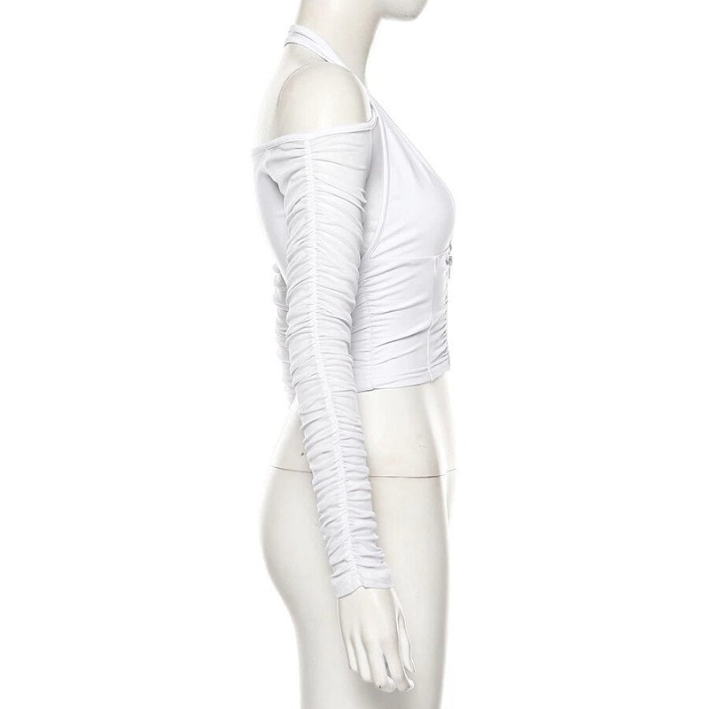 Mesh fabric long sleeve patchwork t-shirt Mssza