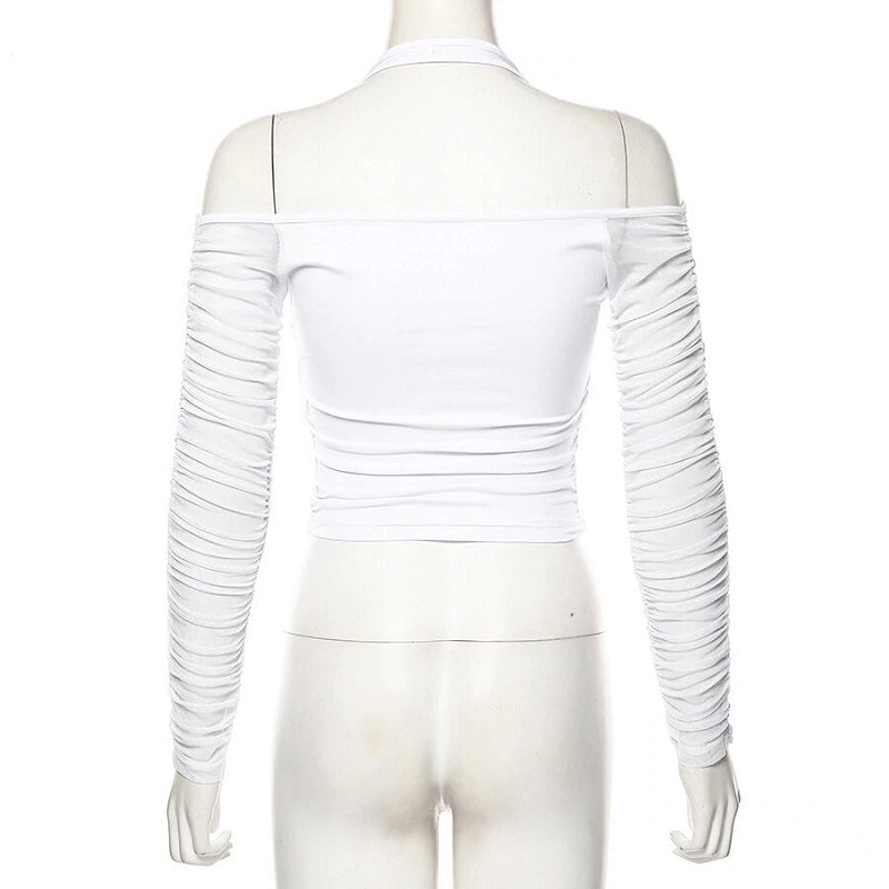 Mesh fabric long sleeve patchwork t-shirt Mssza