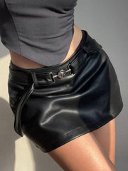 Metal Details PU Leather Short Low Rise Waist Bottoms Skirt Mssza