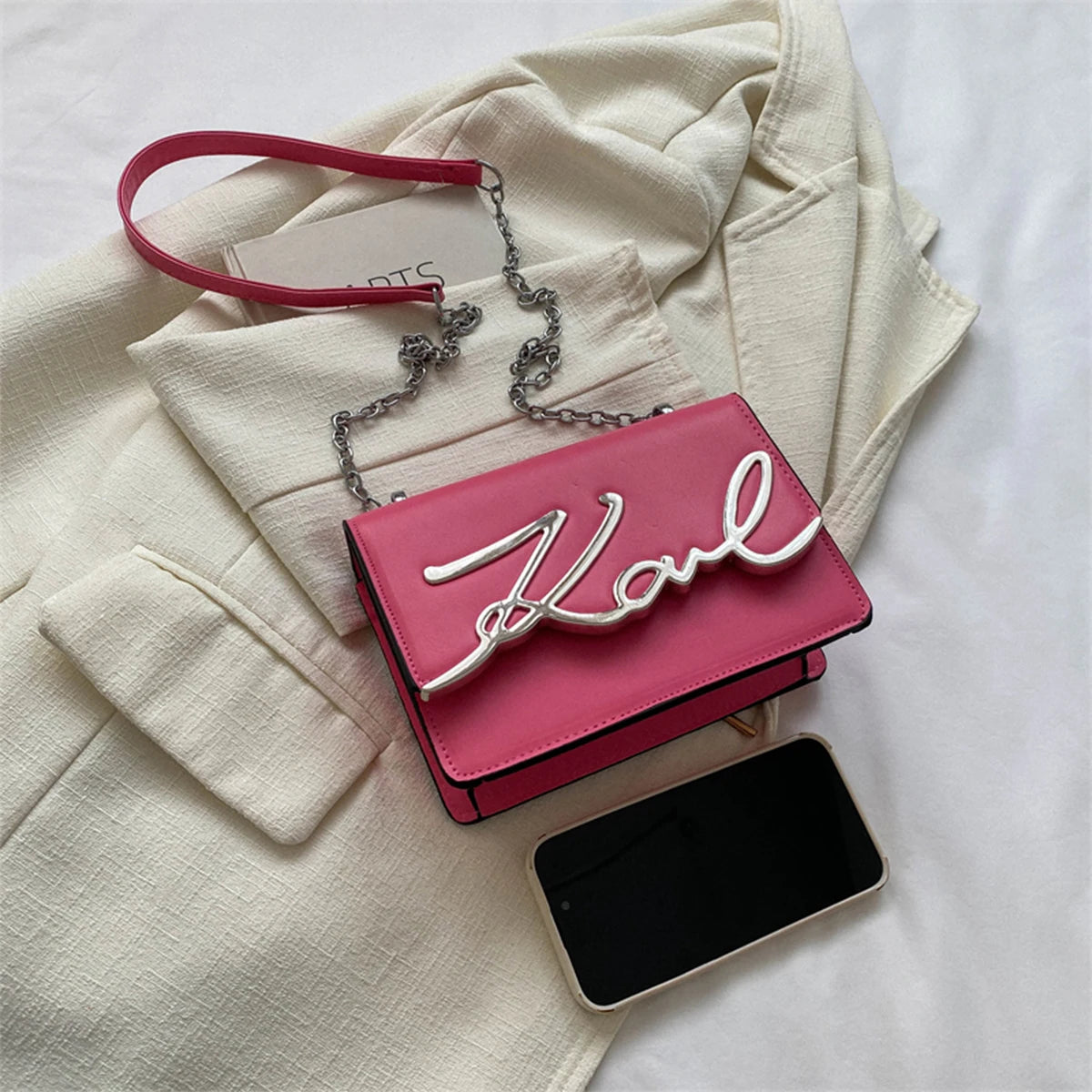 Metal Letter Chain Link Strap Magnetic Button for Daily Use Crossbody Bag Mssza