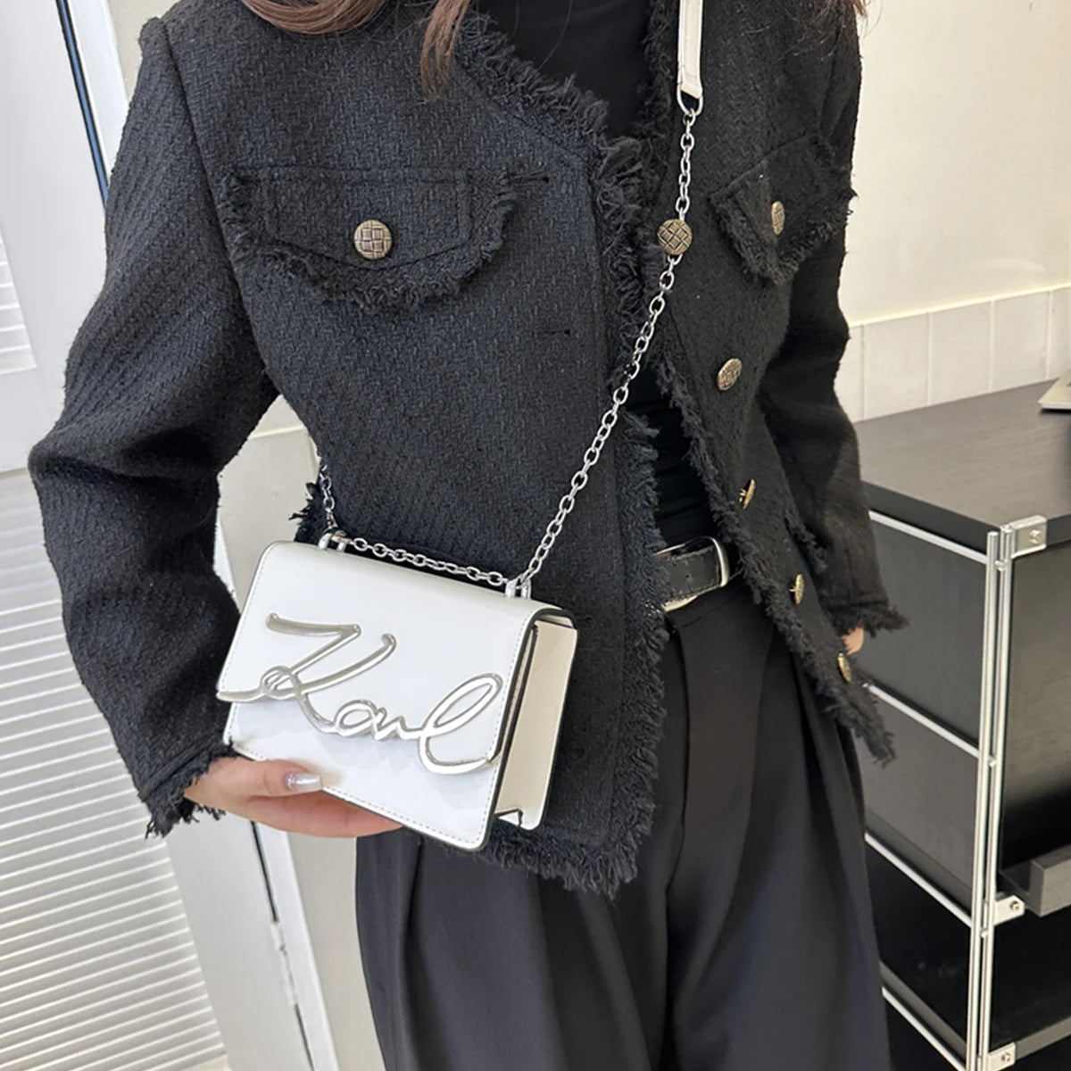 Metal Letter Chain Link Strap Magnetic Button for Daily Use Crossbody Bag Mssza