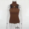 Metal Ring Solid Sleeveless Patchwork Vacation Slim Party Elegant Top Mssza