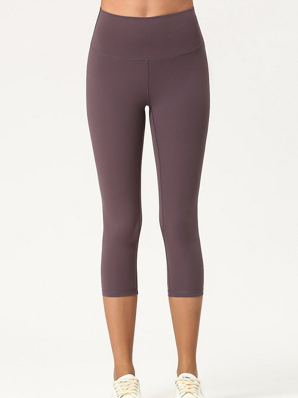 Mid Calf Length Pure Color High Elastic Yoga Leggings Mssza