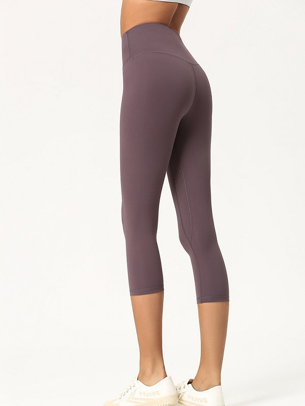 Mid Calf Length Pure Color High Elastic Yoga Leggings Mssza