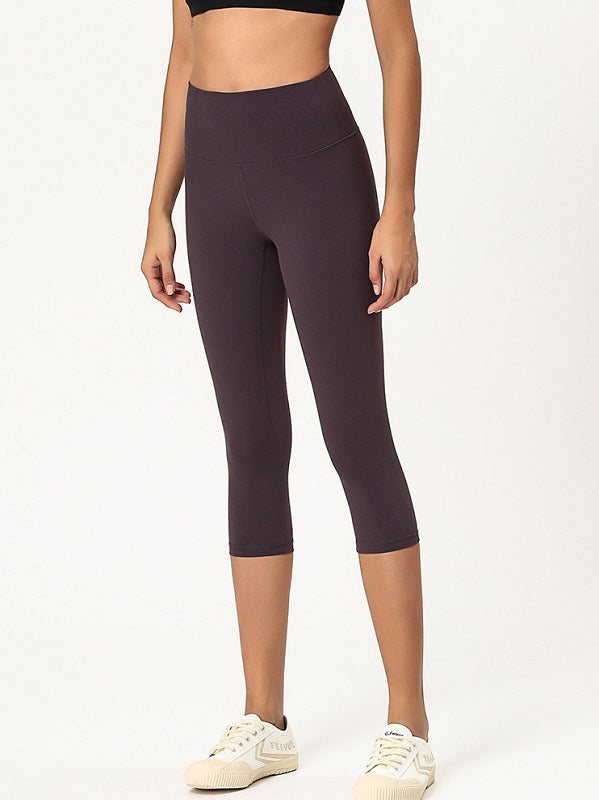 Mid Calf Length Pure Color High Elastic Yoga Leggings Mssza