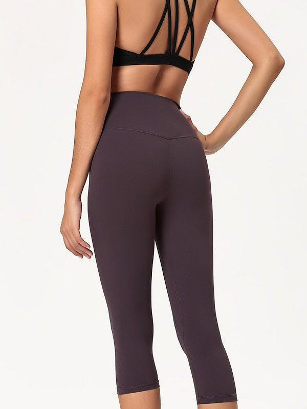 Mid Calf Length Pure Color High Elastic Yoga Leggings Mssza