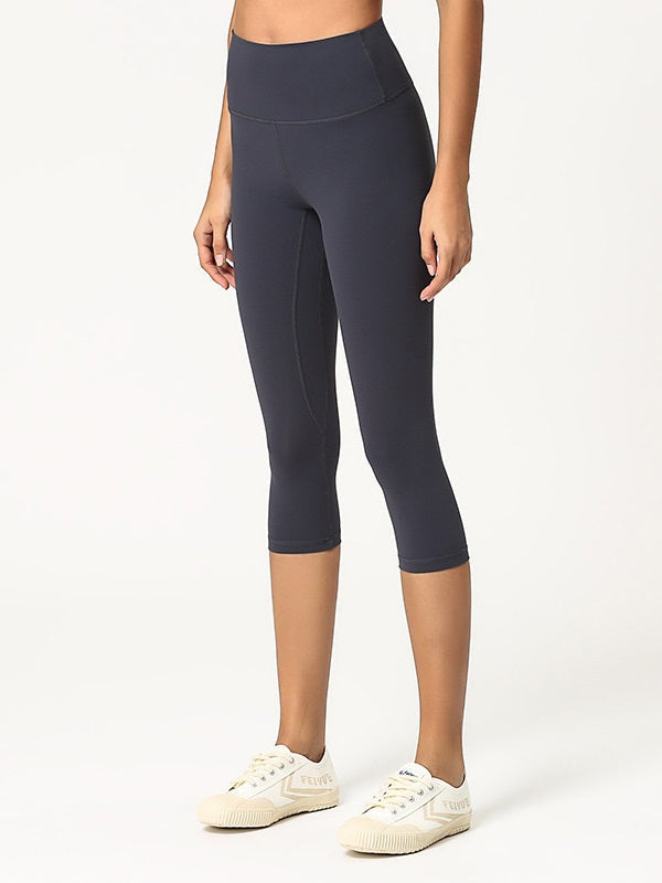 Mid Calf Length Pure Color High Elastic Yoga Leggings Mssza