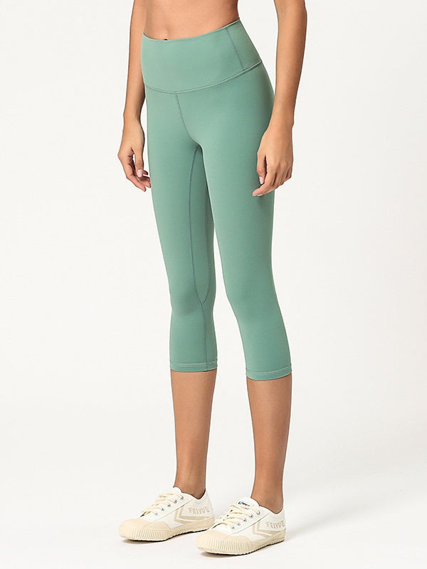 Mid Calf Length Pure Color High Elastic Yoga Leggings Mssza
