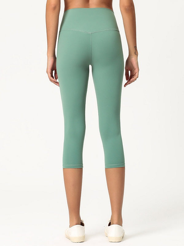 Mid Calf Length Pure Color High Elastic Yoga Leggings Mssza