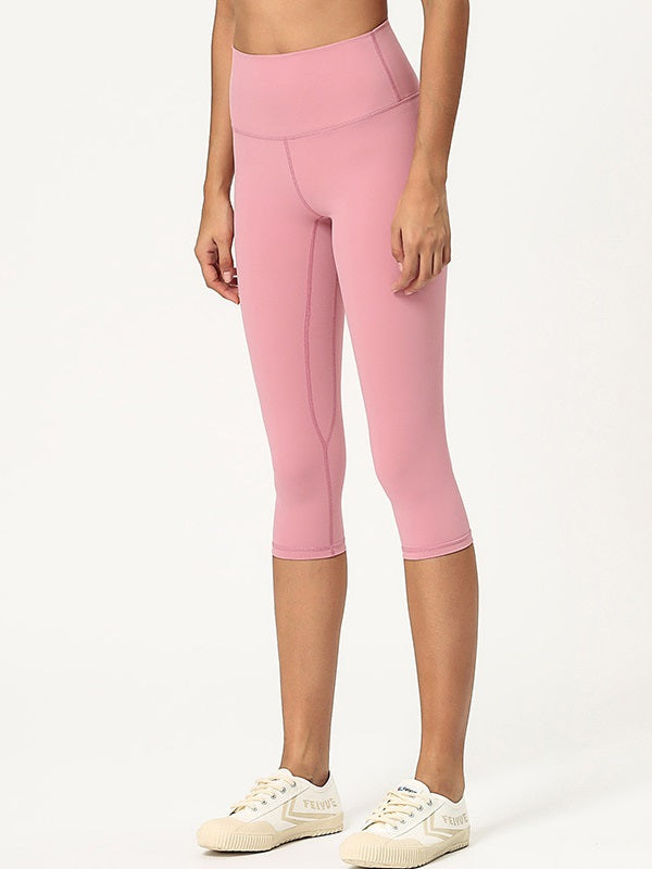 Mid Calf Length Pure Color High Elastic Yoga Leggings Mssza