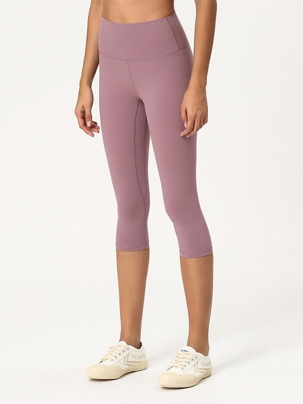 Mid Calf Length Pure Color High Elastic Yoga Leggings Mssza