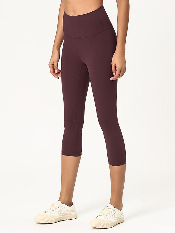 Mid Calf Length Pure Color High Elastic Yoga Leggings Mssza