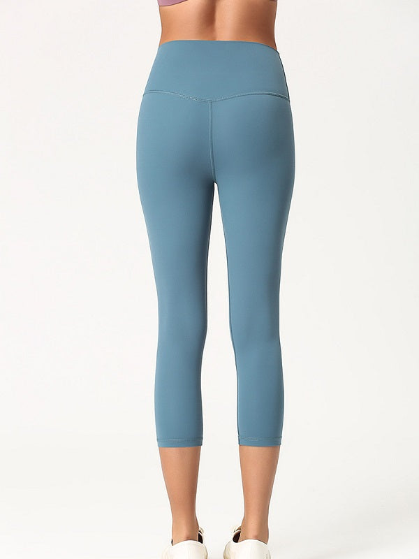Mid Calf Length Pure Color High Elastic Yoga Leggings Mssza