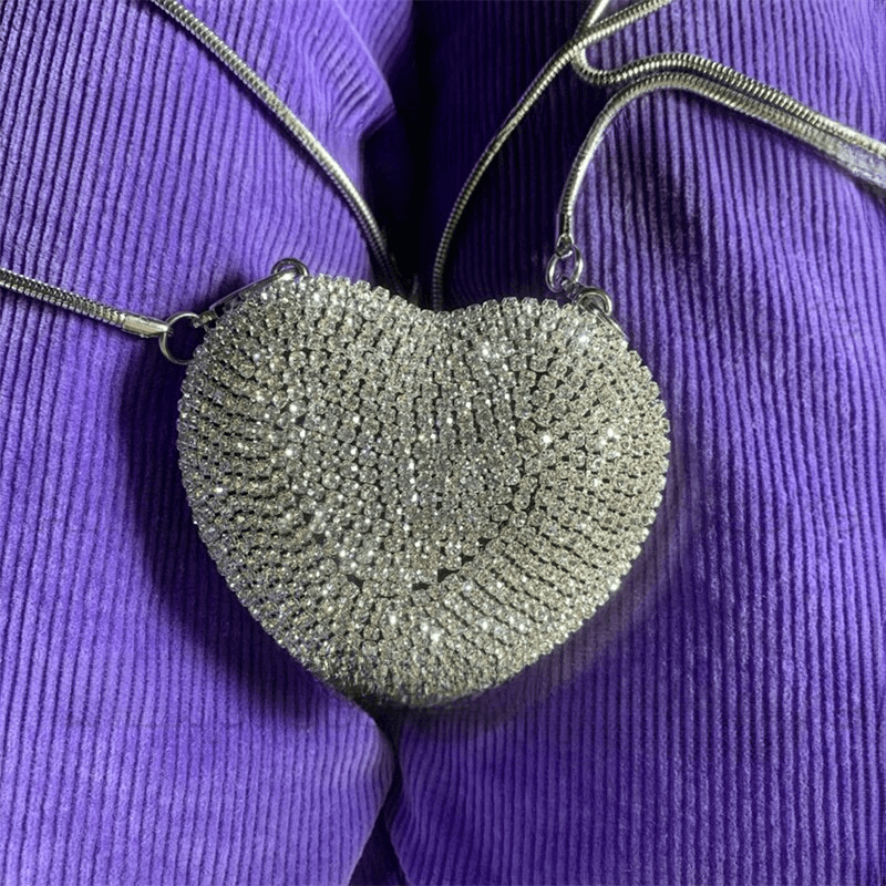Mini Bling Crossbody Bags Rhinestone Luxury Diamond Chain Single Shoulder Bags Heart Shape 8.5×7.1cm Mssza