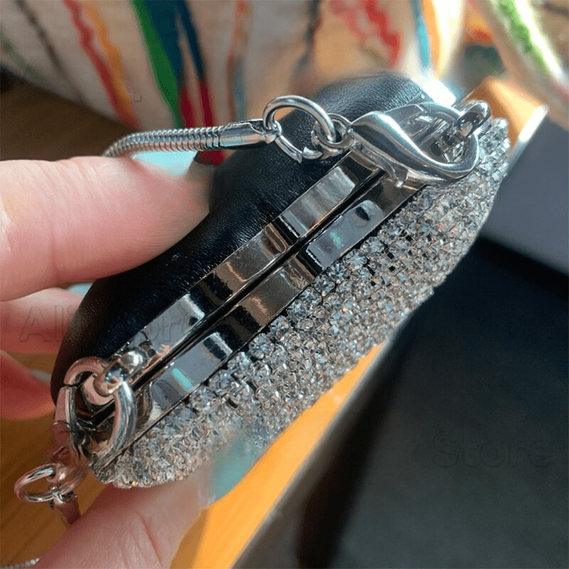 Mini Bling Crossbody Bags Rhinestone Luxury Diamond Chain Single Shoulder Bags Heart Shape 8.5×7.1cm Mssza