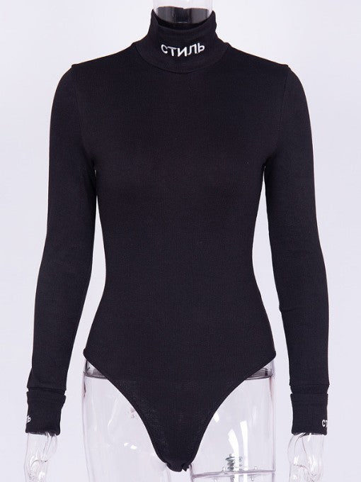 Mock Neck Long Sleeve One Piece Bodysuit Mssza