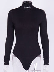 Mock Neck Long Sleeve One Piece Bodysuit Mssza