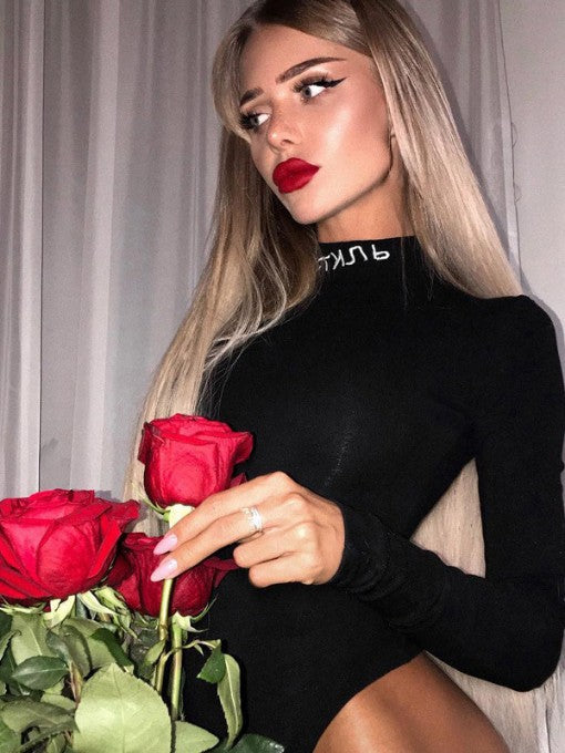Mock Neck Long Sleeve One Piece Bodysuit Mssza