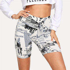 Modern Lady Allover Letter Print Cycling Crop Short Leggings Mssza