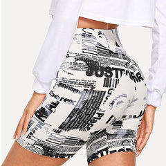 Modern Lady Allover Letter Print Cycling Crop Short Leggings Mssza