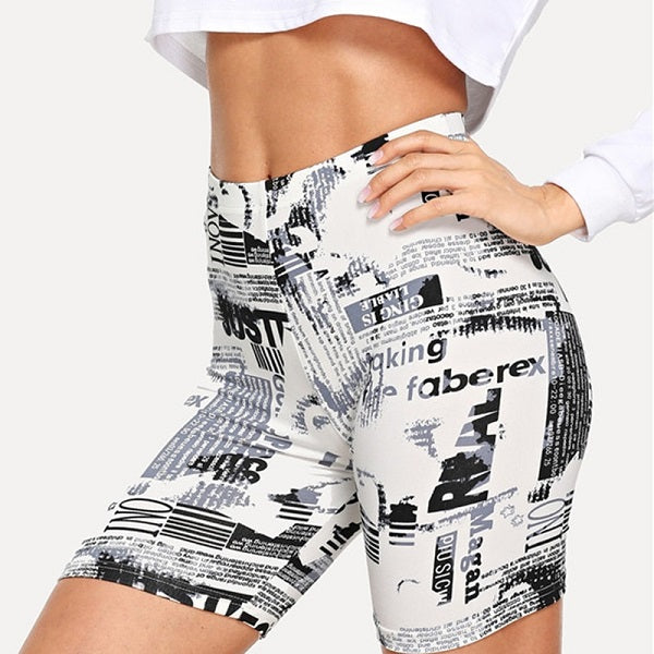 Modern Lady Allover Letter Print Cycling Crop Short Leggings Mssza