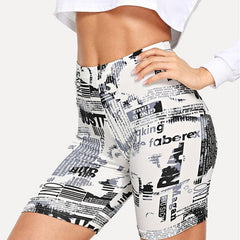 Modern Lady Allover Letter Print Cycling Crop Short Leggings Mssza