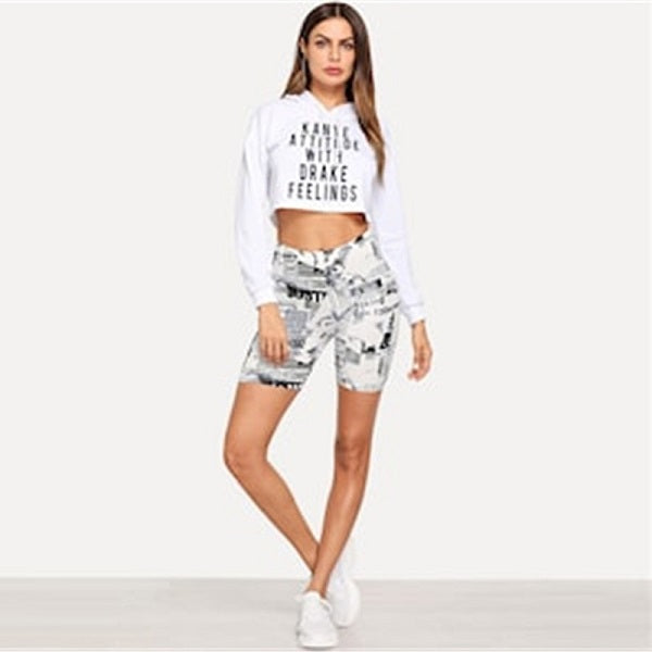 Modern Lady Allover Letter Print Cycling Crop Short Leggings Mssza