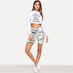 Modern Lady Allover Letter Print Cycling Crop Short Leggings Mssza