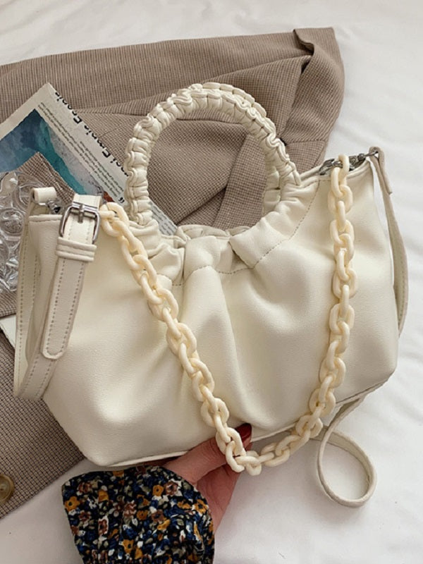Modern Solid Pleated Thick Chain Handbags Mssza