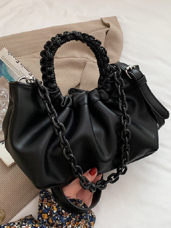 Modern Solid Pleated Thick Chain Handbags Mssza
