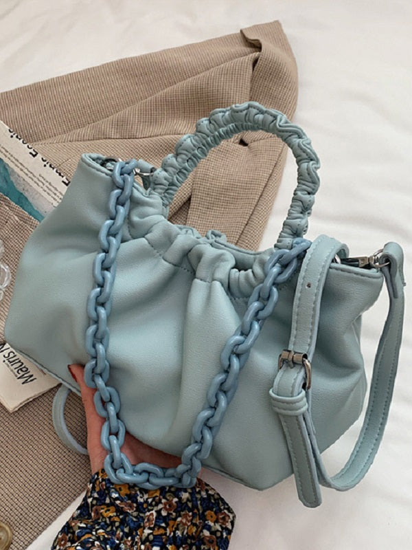 Modern Solid Pleated Thick Chain Handbags Mssza