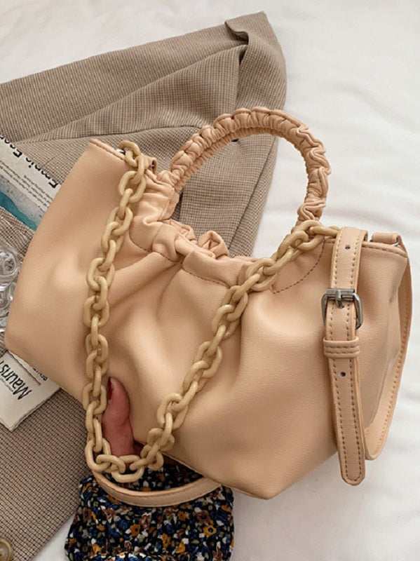 Modern Solid Pleated Thick Chain Handbags Mssza