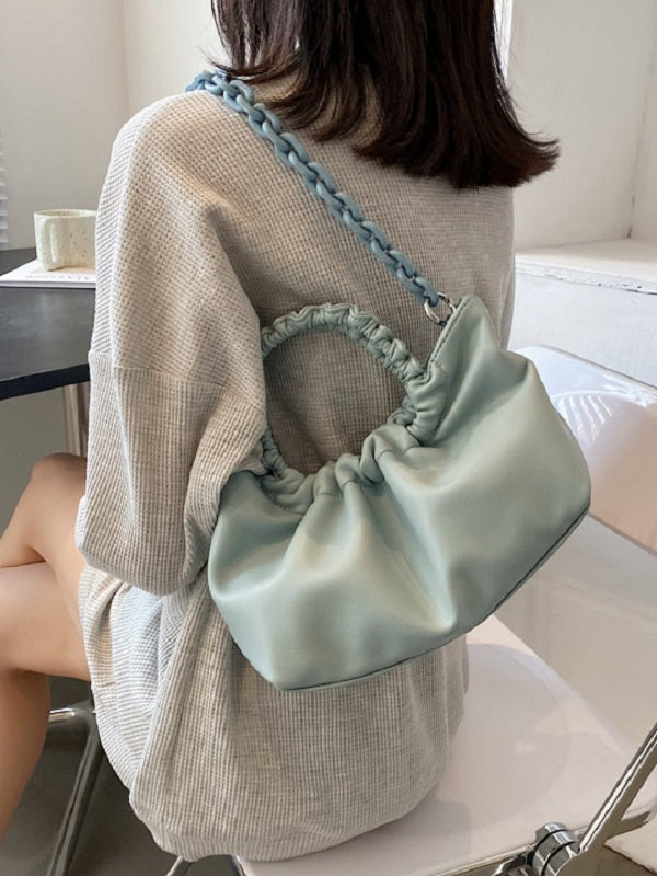 Modern Solid Pleated Thick Chain Handbags Mssza