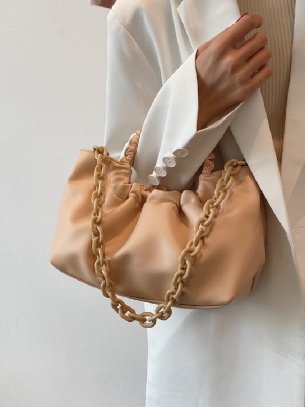 Modern Solid Pleated Thick Chain Handbags Mssza